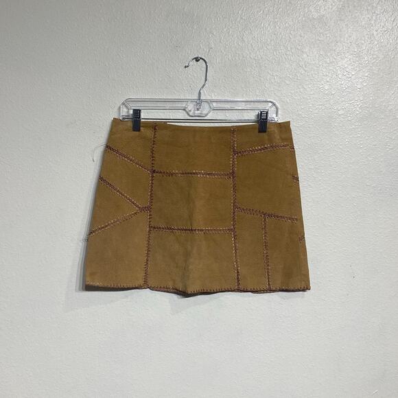 Spoiled Girl Camel Leather Vintage Mini Skirt Sz L - Picture 1 of 10